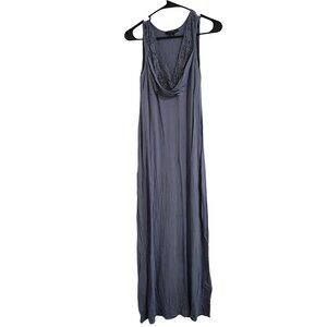 Tahari Boho Maxi Dress Womens Size Small Gray Sleeveless Lace Trim Casual Long